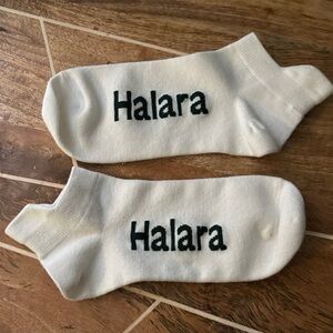 HALARA White Ankle Socks with Black Logo